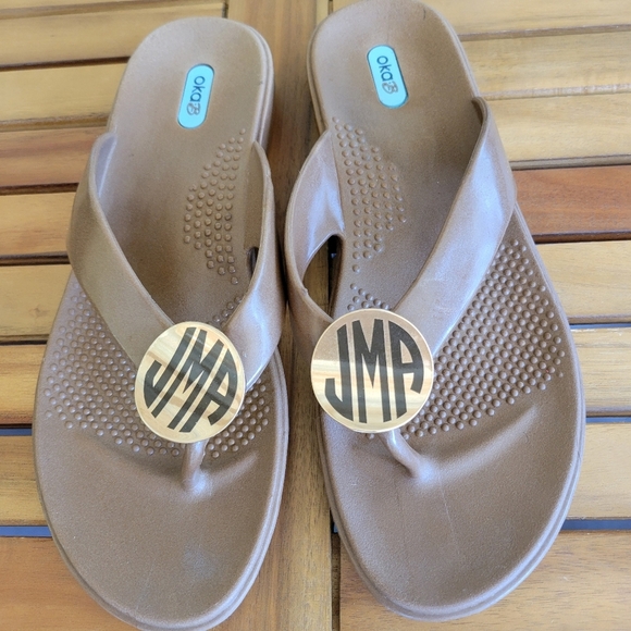 OKA b. Shoes - OKA.B Brown Flip Flops with Monogrammed Detail